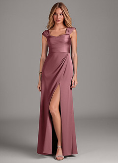 Azazie Laila Robes de demoiselle d'honneur Robe Trapèze en Satin extensible Plissée Améthyste image1