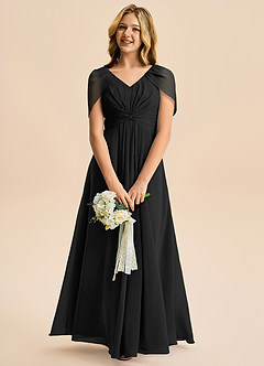 Azazie Emma Junior Robe Trapèze en Mousseline de soie Plissée Noir image3