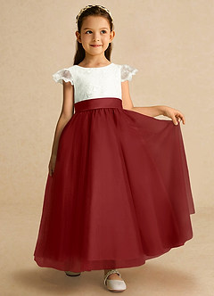 Azazie Pookie vestidos de niña de las flores Vestido de Óxido de Tul de Corte En A con Encaje image4