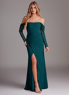 Azazie Hallie Bridesmaid Dresses Pine Mermaid Long Sleeve Chiffon Dress image1