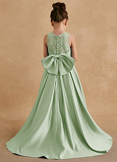 Azazie Sammy Flower Girl Dresses Dusty Sage A-Line Lace Matte Satin Dress image3