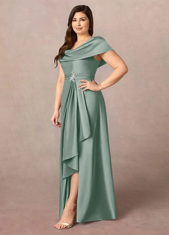 Azazie Branford Abiti per la Madre della Sposa Abito A-Line in Raso Elasticizzato Plissettato Salvia Argentata image11