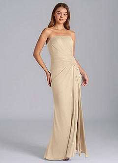 Azazie Mariya Bridesmaid Dresses Champagne Mermaid Strapless Mesh Dress image3