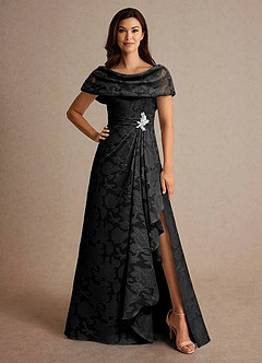 Azazie Branford vestidos de madre de la novia Vestido de Negro de Devorado Floral de Corte En A con Plisado image1