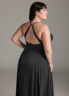 Azazie Davis Vestidos de damas de honor Vestido de Negro de Satén Elástico de Corte en A con Plisado image12