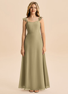 Azazie Mavie Junior Abito A-Line in Chiffon Increspato Verde Muschio image4