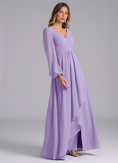 Azazie Omari Bridesmaid Dresses Lilac A-Line Long Sleeve Chiffon Dress image5