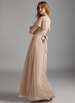 Azazie Zaniah Bridesmaid Dresses Taupe A-Line Chiffon Dress image7