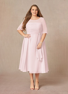 Azazie Naomi vestidos de madre de la novia Vestido de Rosa Rubor de Gasa de Corte En A con Cuello barco plisado image10