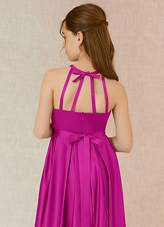 Azazie Arianthe Junior Fuchsia A-Line with Pockets Matte Satin Dress image7