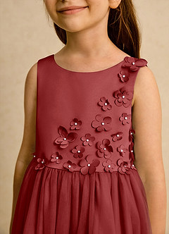 Azazie Malva Flower Girl Dresses Rust Ball-Gown Bow Tulle Dress image5