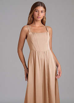 Azazie Rosaline Bridesmaid Dresses English Rose A-Line Side Slit Stretch Satin Dress image6