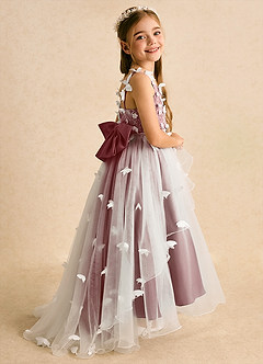 Azazie Darlina Robe Demoiselle D'honneur Fillette Robe Princesse en Tulle Dentelle Ivoire Améthyste image1
