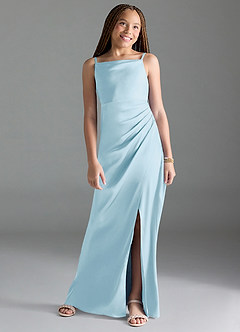 Azazie Leonis Junior A-Linie Plissee Stretch-Satin Kleid Himmelblau image1