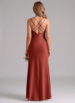 Azazie Suttona Bridesmaid Dresses Terracotta A-Line Pleated Stretch Satin Dress image3