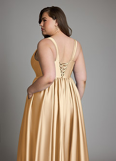 Azazie Delmie Bridesmaid Dresses Champagne A-Line Corset Stretch Satin Dress image13