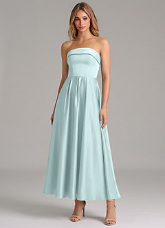 Azazie Lucienne Bridesmaid Dresses Sea Glass A-Line Pleated Stretch Satin Dress image1
