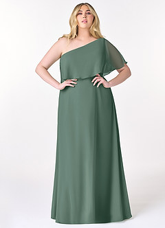 Azazie Lizzy Bridesmaid Dresses Sea Moss A-Line One Shoulder Chiffon Dress image8
