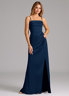 Azazie Aretha Brautjungfernkleider Wandelbar A-Linie Schulterfrei Stretch-Satin Kleid Dunkelmarine image6