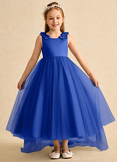 Azazie Lorita Robe Demoiselle D'honneur Fillette Robe Trapèze en Tulle Perlé Bleu Roi image2