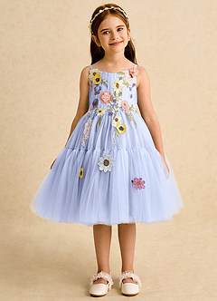 Azazie Osea Sukienki dla dziewczynek sypiących kwiaty Suknia balowa Pofałdowany Tiul Długość do kolan Sukienka image7