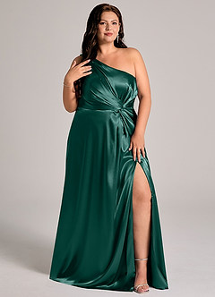 Azazie Brooke Bridesmaid Dresses Pine A-Line One Shoulder Metallic Satin Dress image12