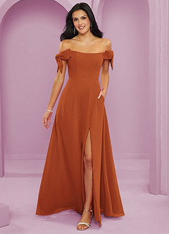 Barbie ♥ Azazie Jurken voor bruidsmeisjes Converteerbaar Jurk van Chiffon met A-Lijn Off the Shoulder Kaneel image1