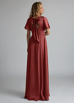 Azazie Kimber Robes de demoiselle d'honneur Robe Trapèze en Satin extensible Drapé Terracotta image2