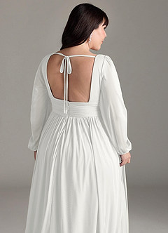 Azazie Norah Abiti da Damigella Abito A-Line in Chiffon con Maniche lunghe e Scollo a V Bianco image13