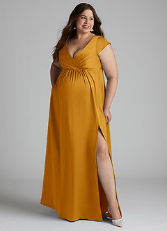 Azazie Allessia vestidos de dama de honor de maternidad Vestido de Corte En A Plisado Hasta el suelo Satén Elástico image10