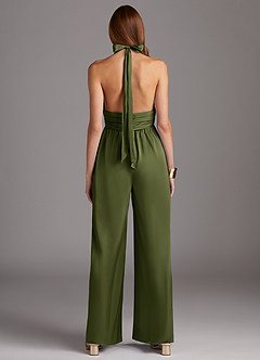 Azazie Oli Bridesmaid Dresses Olive Pleated Stretch Satin Jumpsuit image2