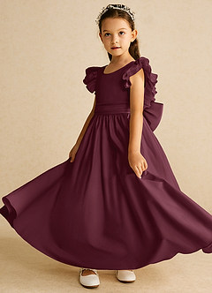 Azazie Piglette Flower Girl Dresses Cabernet A-Line Bow Matte Satin Dress image2