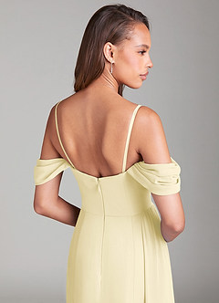 Azazie Amyra Bridesmaid Dresses Lemon Sorbet Sheath Off the Shoulder Chiffon Convertible Dress image7
