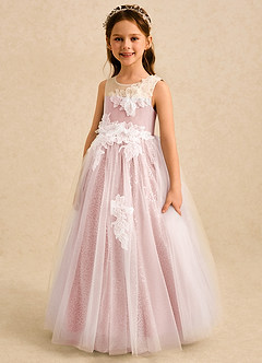 Azazie Addison Flower Girl Dresses Powder Pink Ball-Gown Sequins Tulle Dress image1