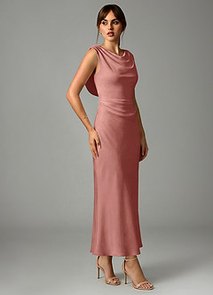 Azazie Kieryn Bridesmaid Dresses Rosette Mermaid Pleated Stretch Satin Dress image4