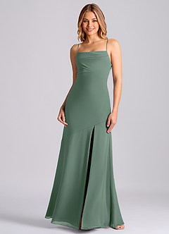 Azazie Grata 신부 들러리 드레스 인어 주름진 쉬폰 바닥 길이 드레스 image3