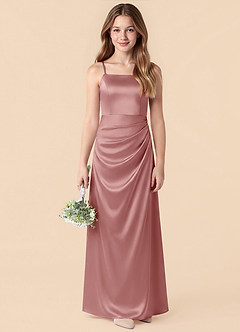 Azazie Renna Junior Vestido de Rosa Polvorienta de Satén Elástico de Corte en A con Plisado image1