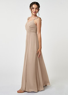 Azazie Emily Junior A-Linie Gestreift Chiffon Kleid Taupe image3
