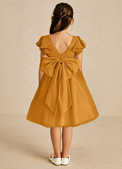 Azazie Kaeya Flower Girl Dresses Butterscotch A-Line Bow Tulle Dress image1