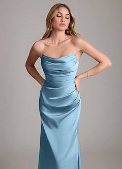 Azazie Lucille Bridesmaid Dresses Steel Blue Mermaid Strapless Stretch Satin Convertible Dress image6