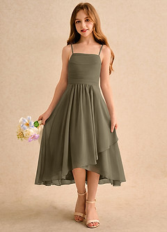 Azazie Twilight Dance Girls Formal Flower Girl Dresses Willow Green A-Line Pleated Chiffon Dress image3