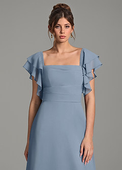 Azazie Dacia Bridesmaid Dresses Dusty Blue A-Line Ruched Chiffon Dress image2