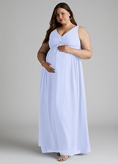 Azazie Yetta Maternity Bridesmaid Dresses A-Line V-Neck Gathered Chiffon Floor-Length Dress image9