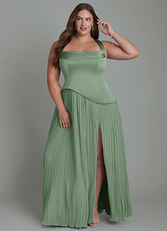 Azazie Stephanie Bridesmaid Dresses Matcha A-Line Pleated Stretch Satin Dress image7
