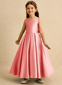 Azazie Mapel Blumenmädchenkleider Ballkleid Plissee Matte Satin Kleid Koralle image5
