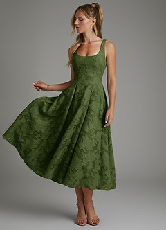 Azazie Isabella Bridesmaid Dresses Olive A-Line Corset Floral Burnout Dress image3