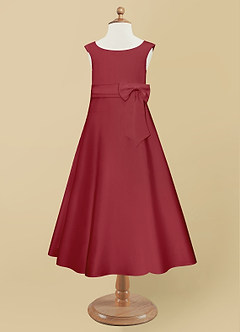 Azazie Lindy Flower Girl Dresses Pomegranate A-Line Pleated Matte Satin Dress image10
