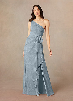 Azazie Jocelyn Mother of the Bride Dresses Dusty Blue Sheath One Shoulder Metallic Mesh Dress image1