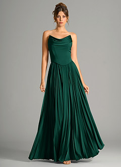 Azazie Saedra Bridesmaid Dresses Emerald A-Line Corset Stretch Satin Dress image5