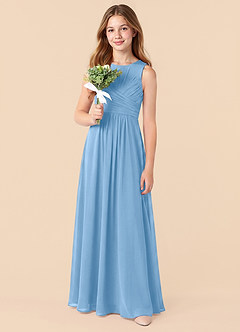 Azazie Skyla Junior Robe Trapèze en Mousseline de soie Plissée Poudre Bleue image5